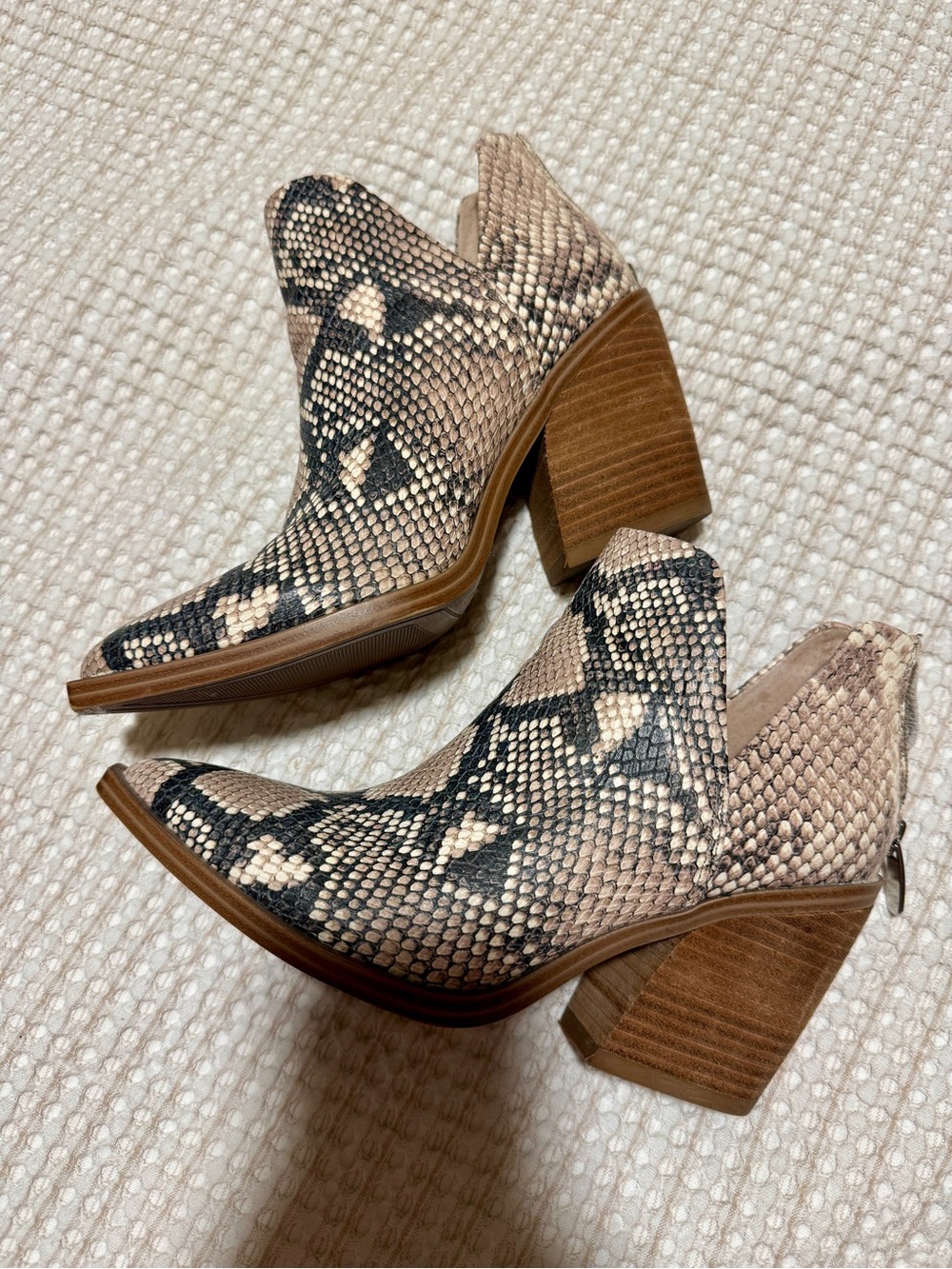 Steve Madden Snake-Print Block Heel Ankle Boots - Beige/Black